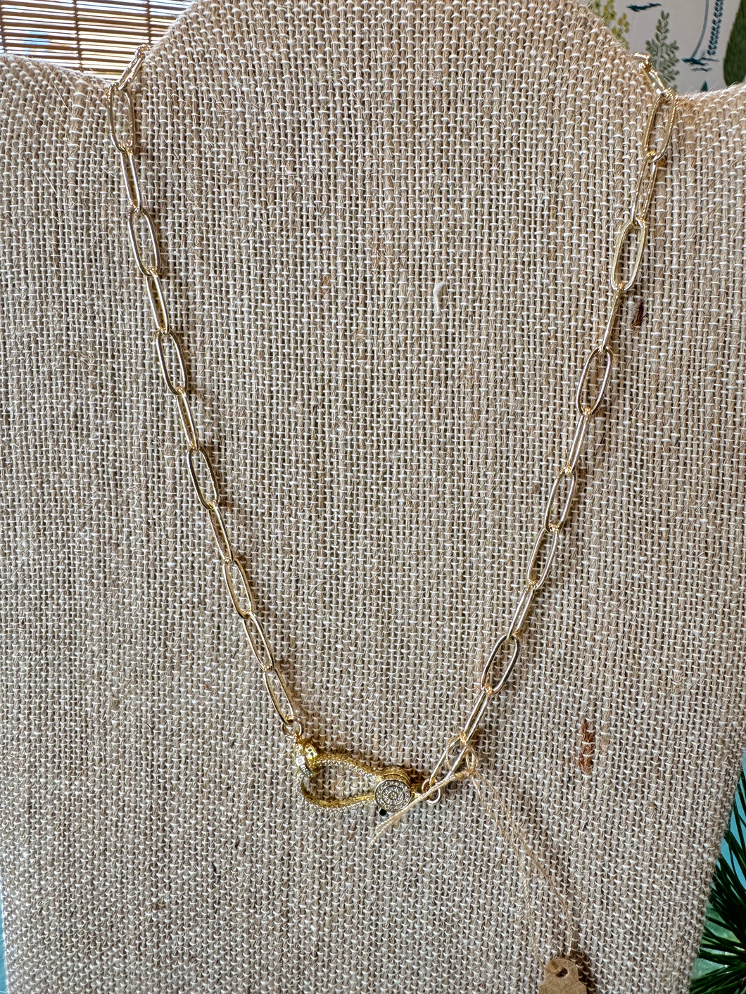 Gold Filled Paperclip Necklace w/ Rhinestones
