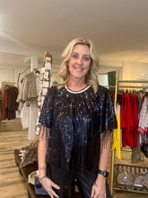 Load image into Gallery viewer, Black Sequin Fringe Top
