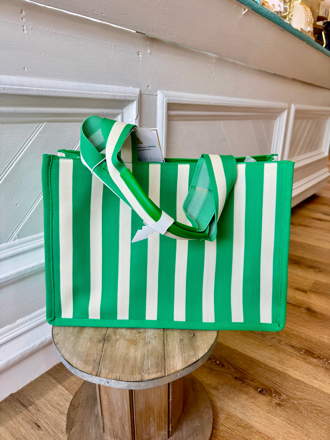 Green/Ivory Cabana Striped Tote