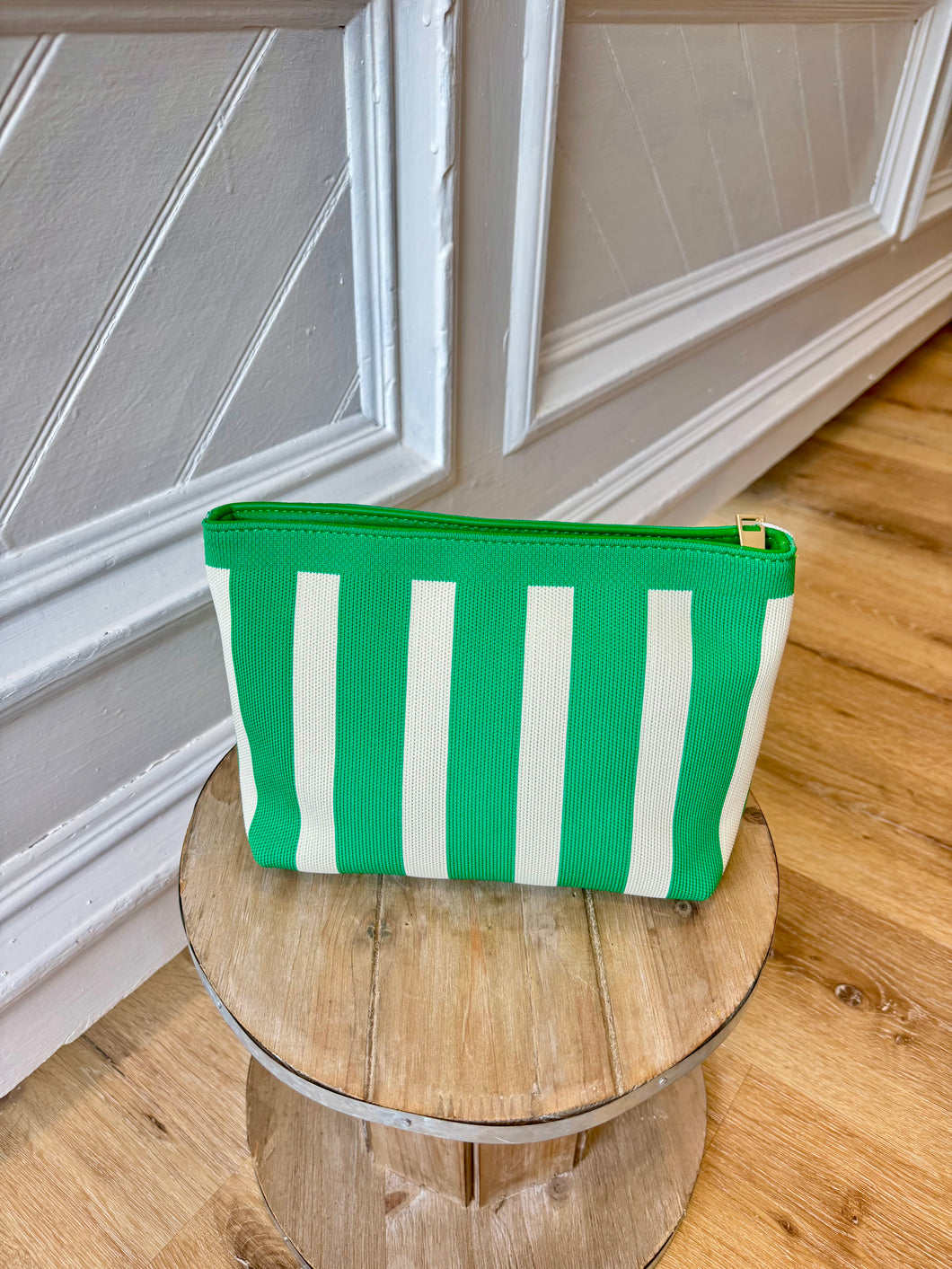 Green/Ivory Cabana Stripe Cosmetic Bag